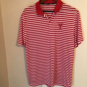 Nike Golf Mens Dri-Fit Polo Shirt Red White Stripe Short Sleeve Collared Yale M